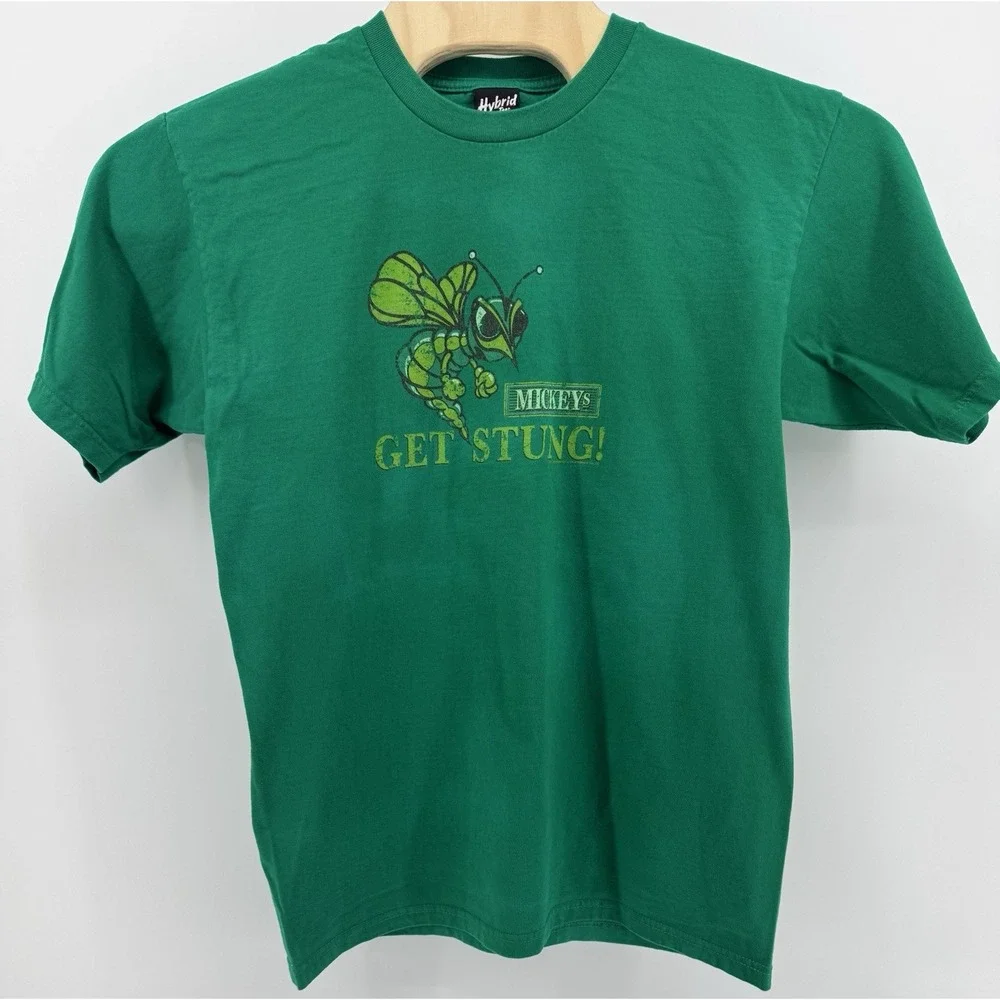 Vintage 2000s Hybrid Tees Mickey's Get Stung Faded Green T-Shirt Size L Y2K
